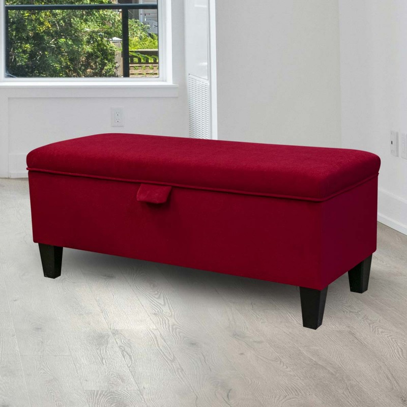 Wine velvet storage bench with lift-up lid Wine velvet storage bench with lift-up lid