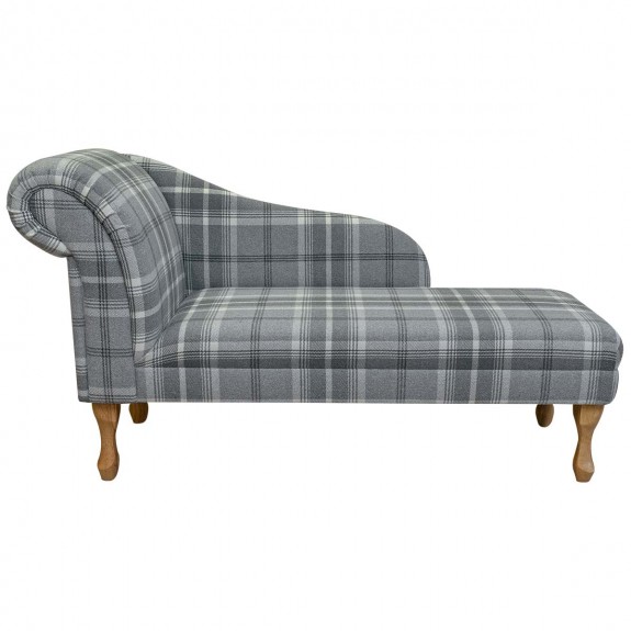 LUXE 52" Medium Chaise Longue in Balmoral Dove Grey Tartan Fabric