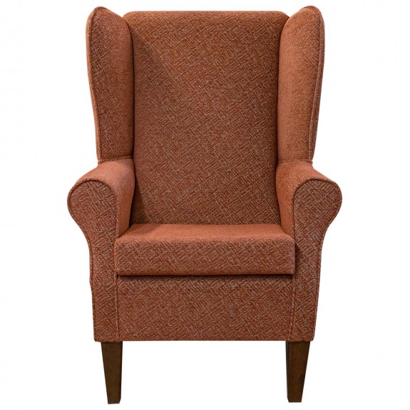 Large High Back Chair in Bergamo Crosshatch Terracotta Fabric