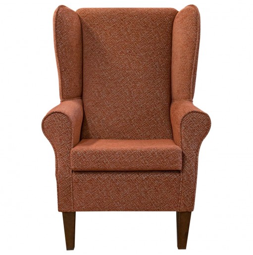 Large High Back Chair in Bergamo Crosshatch Terracotta Fabric