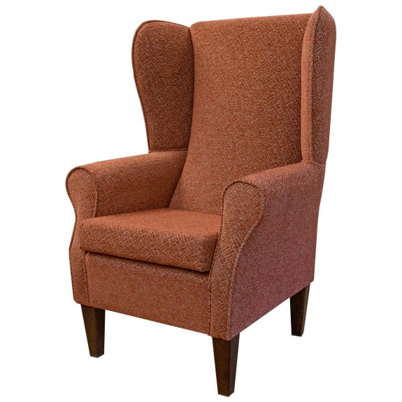 Large High Back Chair in Bergamo Crosshatch Terracotta Fabric