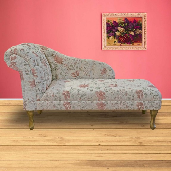 52" Medium Buttoned Chaise Longue in Camden Floral Oyster Fabric