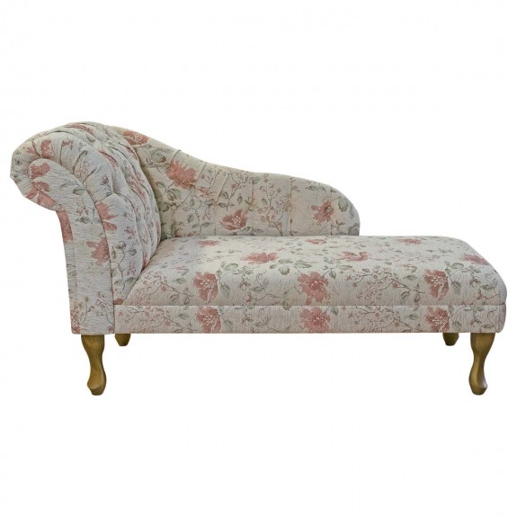 52" Medium Buttoned Chaise Longue in Camden Floral Oyster Fabric