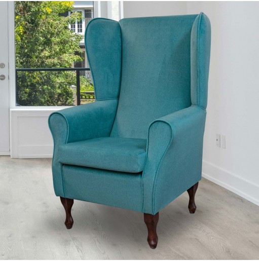 Large High Back Chair in Arlington Peacock Wool Effect Fabric