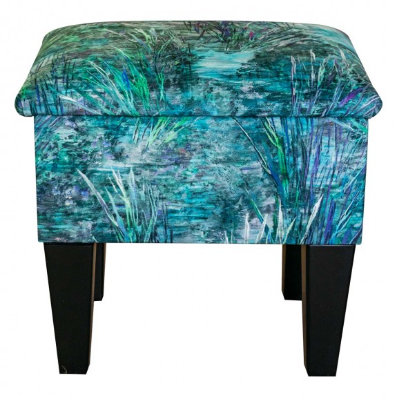 Small Dressing Table Stool in Maestro Mir Floral Teal Printed Velvet Fabric