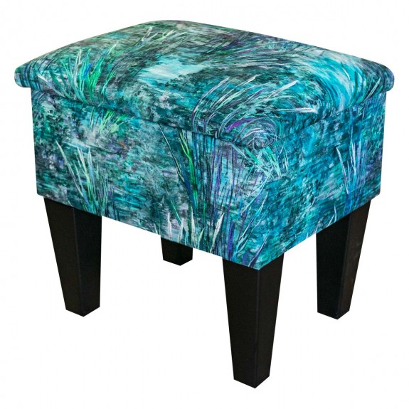 Small Dressing Table Stool in Maestro Mir Floral Teal Printed Velvet Fabric
