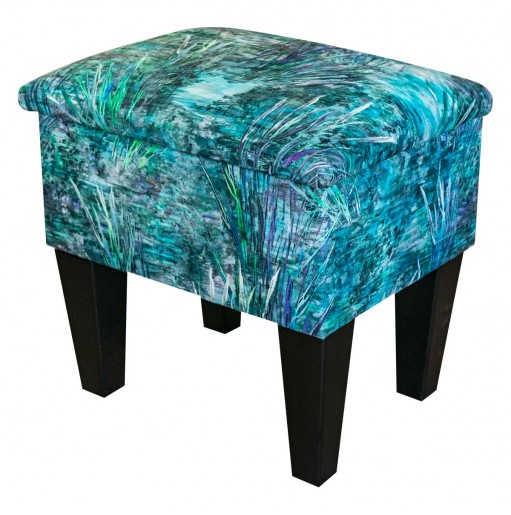 Small Dressing Table Stool in Maestro Mir Floral Teal Printed Velvet Fabric