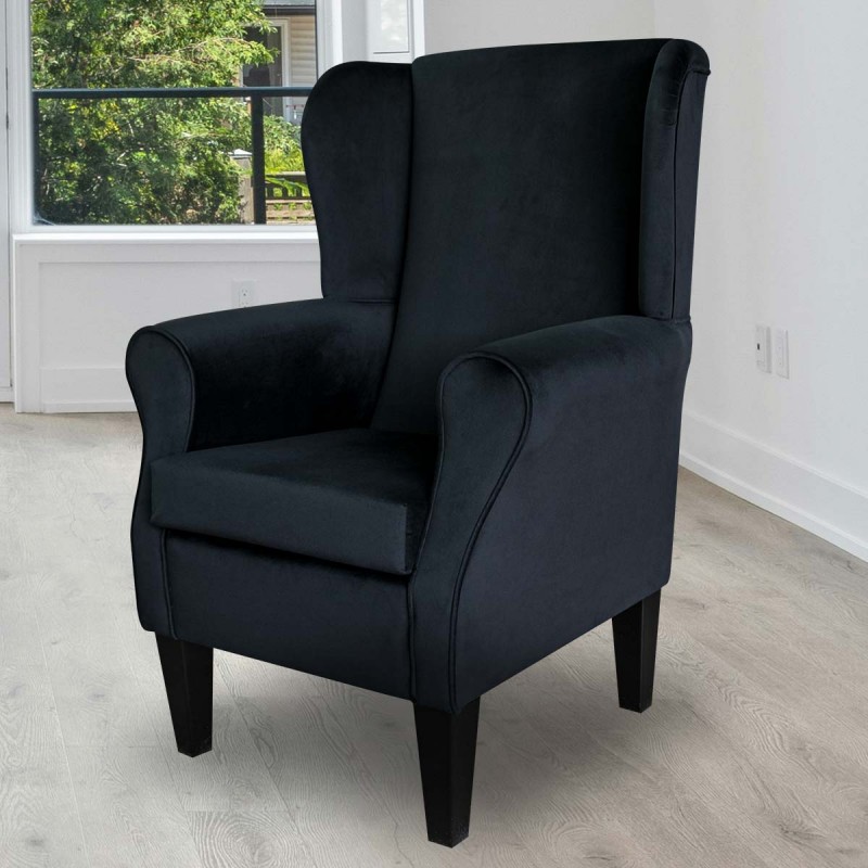 Standard Wingback Fireside Chair in Cambio Jet Matt Luxury Velvet Fabric Standard Wingback Fireside Chair in Cambio Jet Matt Luxury Velvet Fabric