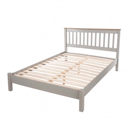 Grey Solid Pine Wood Double Bed