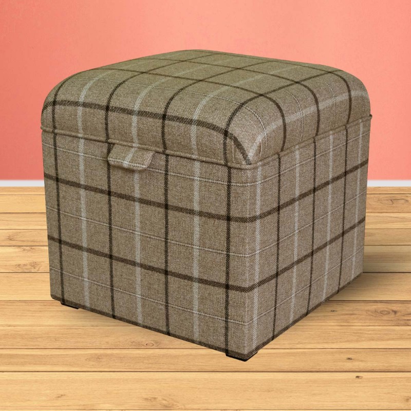 Square Storage Pouffe in Sophie Tartan Chocolate Fabric Square Storage Pouffe in Sophie Tartan Chocolate Fabric
