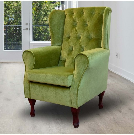 Green Buttoned Wing Chair