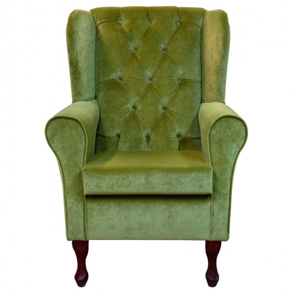 Standard Wingback Fireside Chair with Buttoning in Dolce Leaf Strie Velvet Fabric