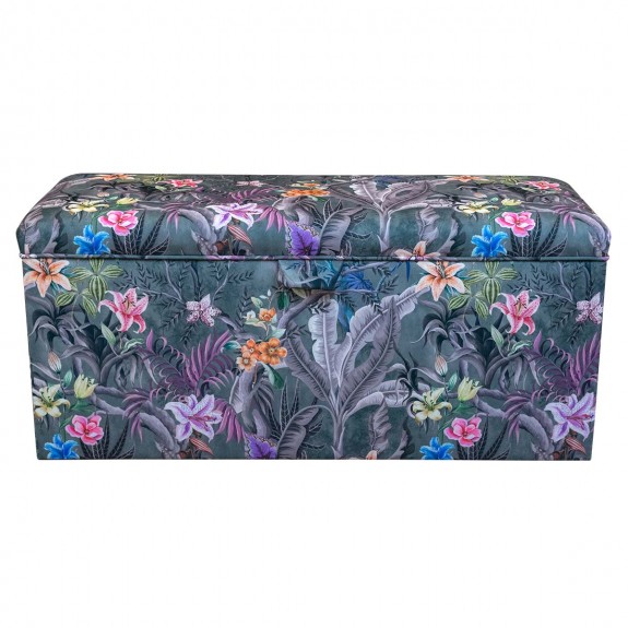 Storage Bench Ottoman in Maestro Ribera Grey Botanical Printed Velvet Fabric