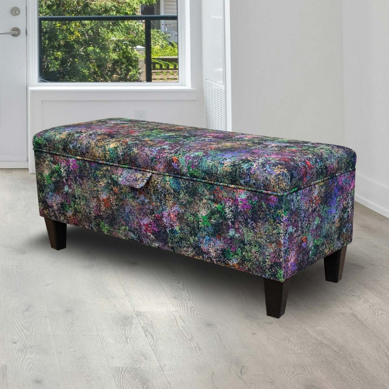 Storage Bench Stool in Maestro Seurat Multicolour Printed Velvet Fabric Storage Bench Stool in Maestro Seurat Multicolour Printed Velvet Fabric