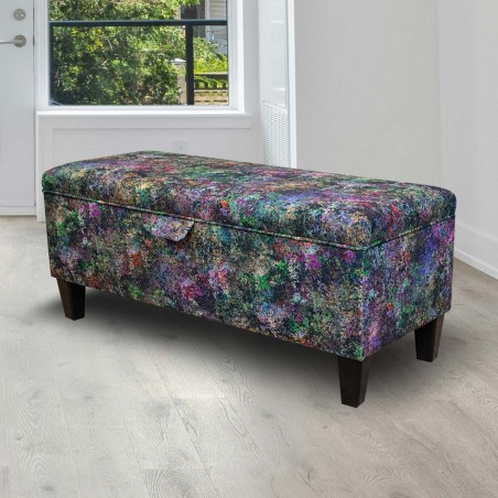 Storage Bench Stool Multicolour Printed Velvet Fabric