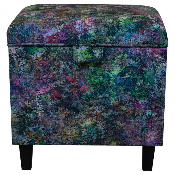 Tall Storage Ottoman in Maestro Seurat Multicolour Printed Velvet Fabric