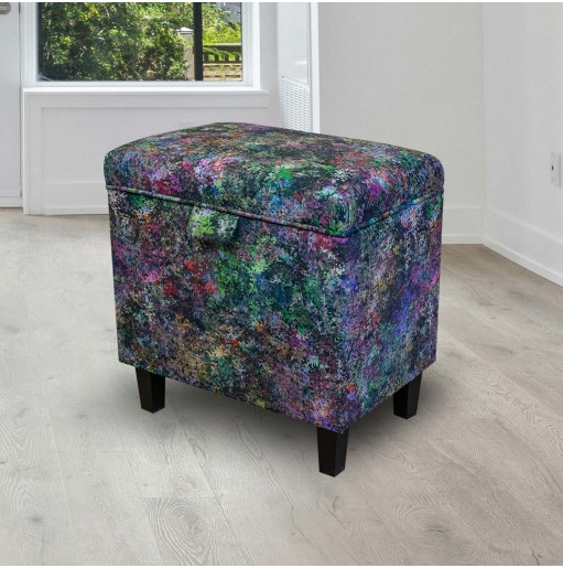 Tall Storage Ottoman in Maestro Seurat Multicolour Printed Velvet Fabric