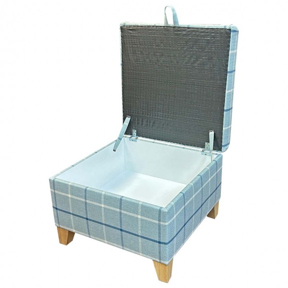 Square Storage Pouffe in Piazza Ocean Window Pane Fabric