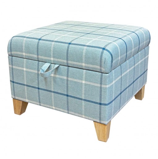 Square Storage Pouffe in Piazza Ocean Window Pane Fabric