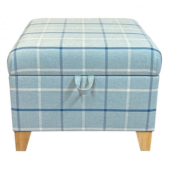 Square Storage Pouffe in Piazza Ocean Window Pane Fabric