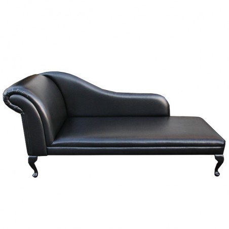 70" Large Chaise Longue in Black Faux Leather