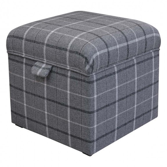 Square Storage Pouffe in Sophie Tartan Zinc Fabric