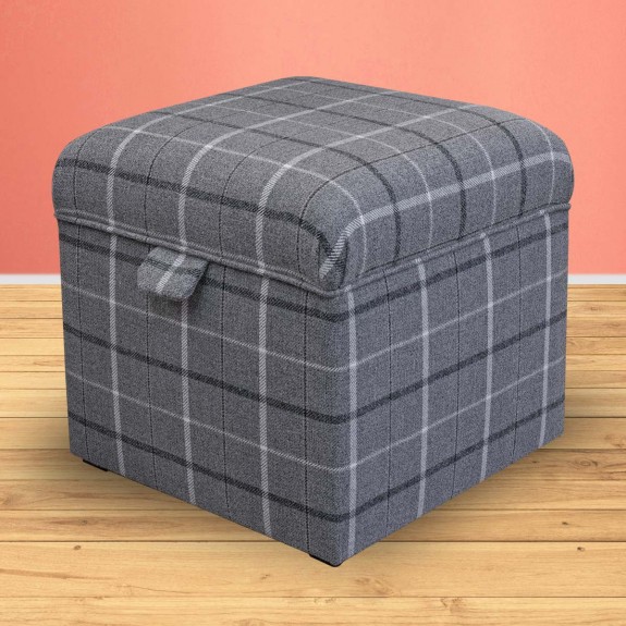 Square Storage Pouffe in Sophie Tartan Zinc Fabric