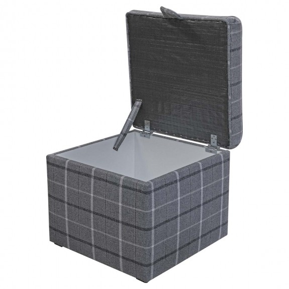 Square Storage Pouffe in Sophie Tartan Zinc Fabric