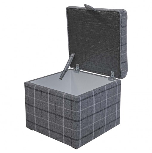 Square Storage Pouffe in Sophie Tartan Zinc Fabric