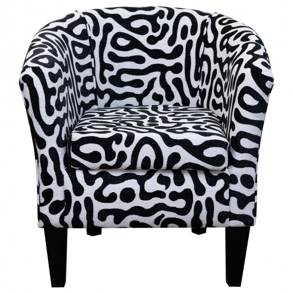 Designer Tub Chair in Rosso Fluid Zebra Fabric