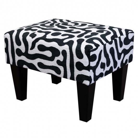 Small Footstool in Rosso Fluid Zebra Fabric