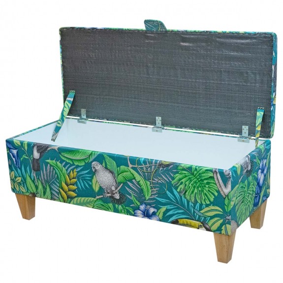 Storage Bench Stool in Rainforest Lagoon Cotton Fabric