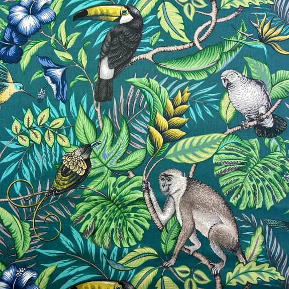 Storage Bench Stool in Rainforest Lagoon Cotton Fabric