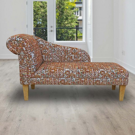 52" Medium Chaise Longue in Lusaka Heavyweight Damask Motif Fabric