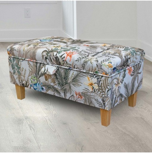 Storage Footstool, Ottoman, Pouffe in Maestro Ribera Cream Botanical Printed Velvet Fabric