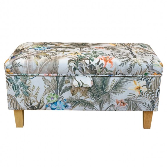 Storage Footstool, Ottoman, Pouffe in Maestro Ribera Cream Botanical Printed Velvet Fabric