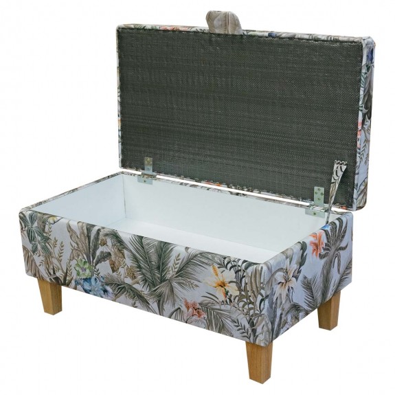 Storage Footstool, Ottoman, Pouffe in Maestro Ribera Cream Botanical Printed Velvet Fabric
