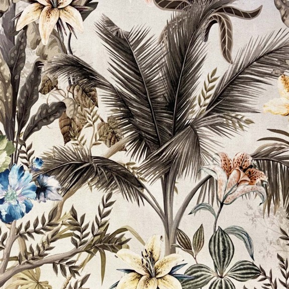 Storage Footstool, Ottoman, Pouffe in Maestro Ribera Cream Botanical Printed Velvet Fabric