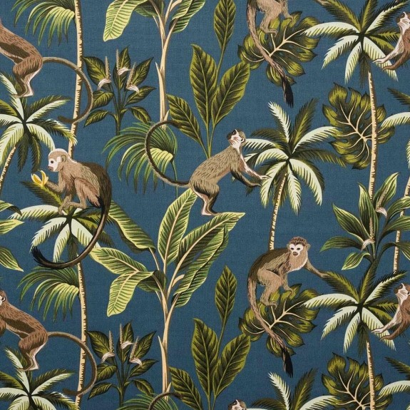 41" Mini Chaise Longue in a Monkey Teal 100% Cotton Print Fabric - Left Facing