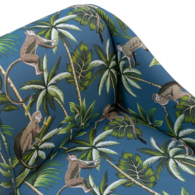 small teal chaise longue monkey fabric