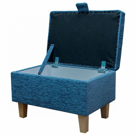 Clearance Storage Footstool, Ottoman, Pouffe in a Coniston Plain Blue Chenille Fabric