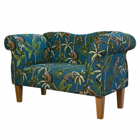 Clearance Small Chaise Sofa in Monkey Teal Tropical Fabric