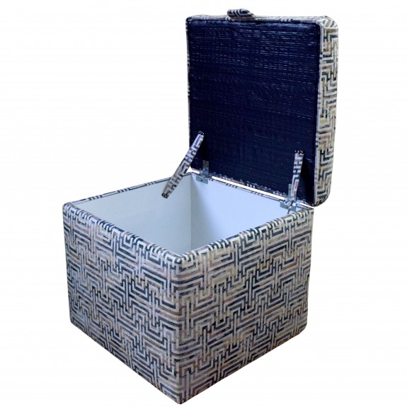 Square Storage Pouffe in Accento Maze Beige Fabric