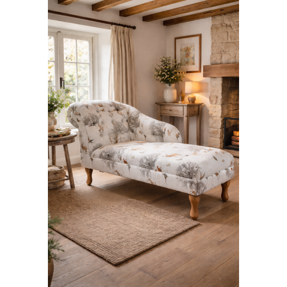 45" Medium Buttoned Chaise Longue in Fryetts Tatton Autumn Fabric