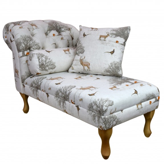 Clearance 45" Medium Buttoned Chaise Longue in Fryetts Tatton Autumn Fabric