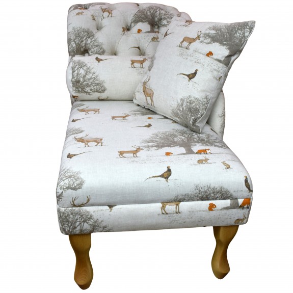 Clearance 45" Medium Buttoned Chaise Longue in Fryetts Tatton Autumn Fabric