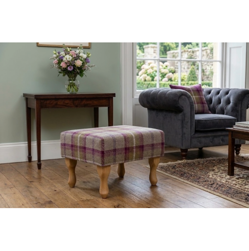 LUXE Small Footstool in Balmoral Heather Tartan Fabric Room Setting
