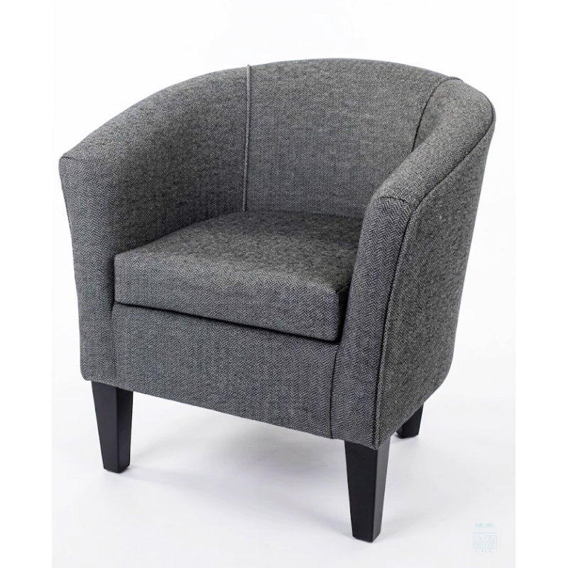 Designer Tub Chair in a Perth Herringbone Slate Fabric - side Designer Tub Chair in a Perth Herringbone Slate Fabric - side