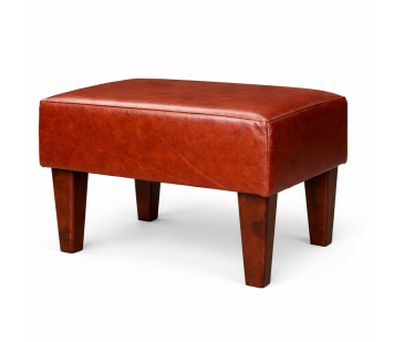Buttoned Large High Back Chair and Matching Footstool in Highland Nut Brown Genuine Leather