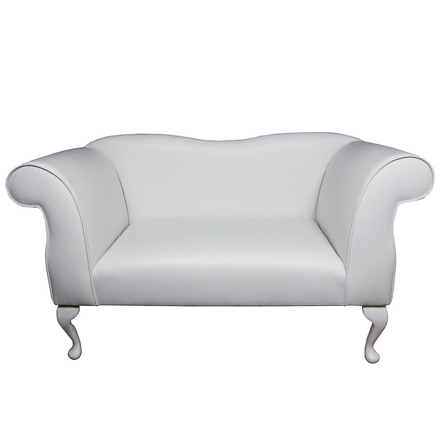 Small Chaise Sofa In A White Faux Leather Fabric Small Chaise Sofa In A White Faux